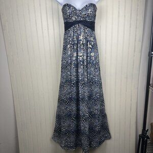 BCBG Strapless Gown In Women's‎ Size 4 Blue And Gold Long, Flowy, Lightweight